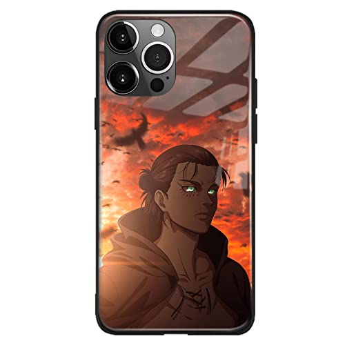 HWLHJJ Eren Yeager Attack on Titan Shingeki no Kyojin Anime - Cover anti-goccia per iPhone 13 Pro Max, vetro temperato