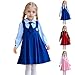 Girls Color Block Lapel A-Line Pleated Dress Kids Back to School Cute 2 Piece Outfits for 4-8 Years with Bowtie
