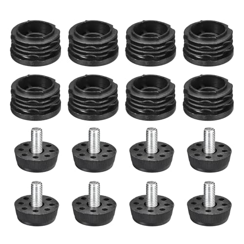 Image of uxcell 8Pcs Inserts for Round Tubes with Leveling Feet, for 32mm /1.26 inch OD Round Tube, M8-1.25mm Thread Black Plastic Furniture Chair Blanking End Caps Insert Plugs