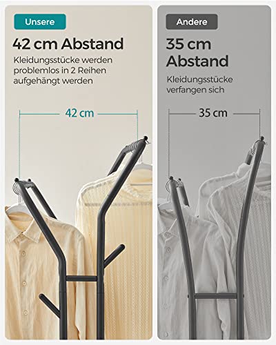 SONGMICS Kleiderständer auf Rollen, 2 Kleiderstangen, Garderobenstange, Garderobenständer aus Stahlrohren, bis 100 kg belastbar, 103,5 cm breit, multifunktionale Aufbewahrung, schwarz HSR107B01