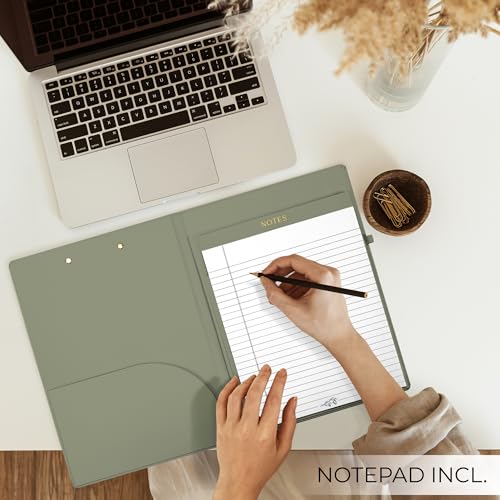 aesthetic clipboard folio with refillable lined notepad amp interior pocket  cute padfoliolegal pad holder for women  easily organize notes at work school or home