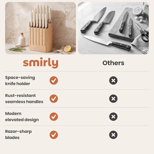 SMIRLY 14-Piece Kitchen Knife Set with Block, Razor-Sharp, Cream White - Image 5
