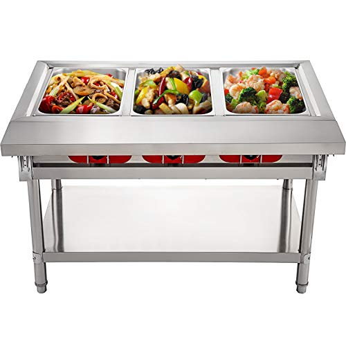 VEVOR Calentador Comida Buffet de Acero Inoxidable 1500 W, Bandeja Alimentos Calientes con Eléctrica con 3 Pozos de 510 x 310 x 150 mm, Mesa de Buffet Comercial Control de Temperatura de 30-100 ?