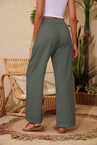 Image of KICZOY Women Flowy Pants Drawstring Waist Wide Leg Palazzo Beach Pants Loose Fit with Pockets