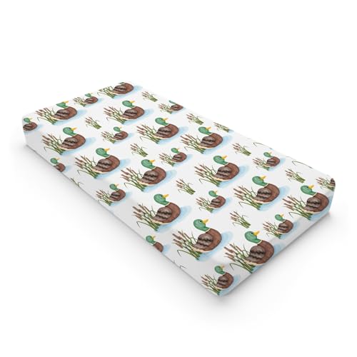 Image of Cartoon Mallard Duck Lake Leaves Changing Pad Covers Duck Hunting Reeds Diaper Changing Pad Covers Sheets for Girl Boy Wild Duck Soft Breathable Stretch Fitted Change Table Pad Mats Covers 32''x16''