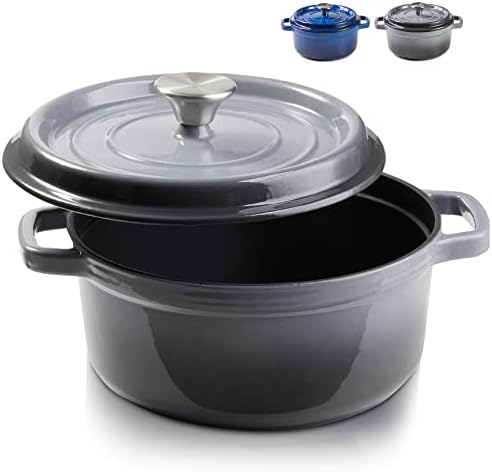 ZQBTC Enamel Cast Iron Covered Dutch Oven Pot with Lid for Bread Baking Use on Gas Electric Oven 3 Quart(Grey, 2-3 People)
