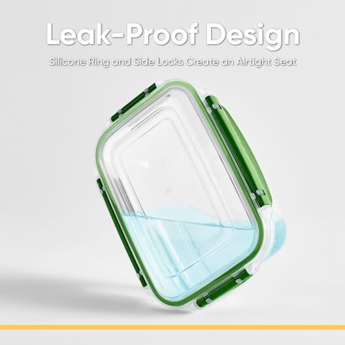 Image of Superio Plastic Airtight Food Storage Containers, Set of 4 Sealed Clear Container Bowls with Lids, BPA Free, Rectangular, Green