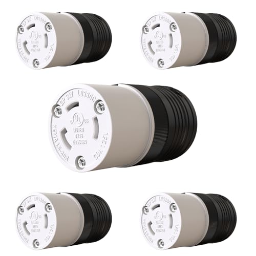 5 Pack NEMA L5-30R Locking Connector, Twist Generator Connectors, 30 Amp 125V 2 Pole 3 Wire Grounding, Female Extension Cord Ends, Industrial Grade Heavy Duty, UL Listed(E355464)