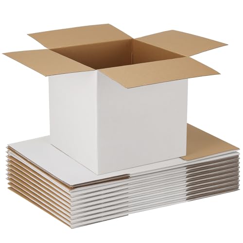 EXYGLO 10 Pack 12x12x12 Shipping Boxes for Small Business, White Corrugated Cardboard Small Box for Packaging, Moving, Mailing, and Storing