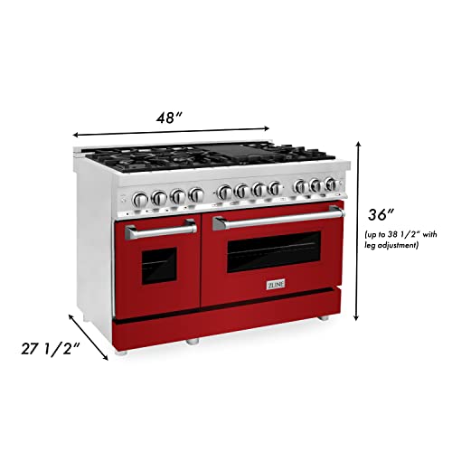 Zline 48" 6.0 Cu. Ft. Dual Fuel Range With Gas Stove And Electric Oven In Fingerprint Resistant Stainless Steel And Red Gloss Door (Ras-Rg-48) #TOP2