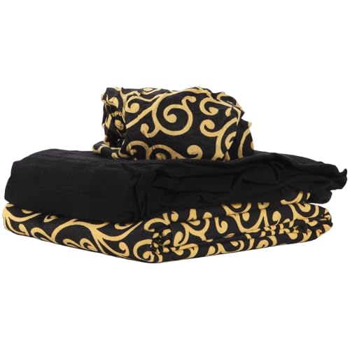 Image of ForPro Premium Designer Flannel 3-Piece Massage Sheet Set, Golden Swirl with Black Fitted Sheet