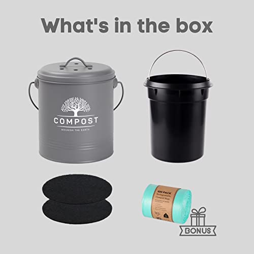 PERFNIQUE Caixa de Compostagem de Cozinha, Caixa de Compostagem de Bancada de 1,3 Galão com Tampa, B