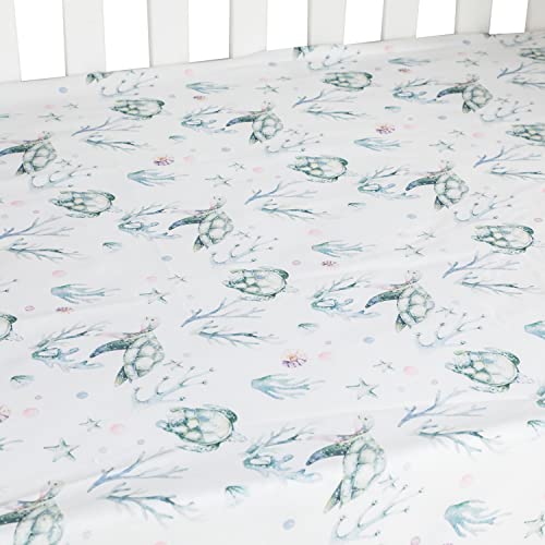 3Pcs Crib Bedding Set Baby Minky Blanket Nursery Bed Skirt Set For Baby Girls & Boys(Green Sea Turtle，3Pc Set) #TOP7