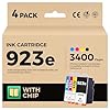 Cartuchos de tinta 923 923e con chip, 4 unidades, repuesto de alto rendimiento para HP 923 923e 923XL compatible con impresoras HP OfficeJet Pro 8135e 8138e 8139e 8122e 8120 8123 8130 8133 negro, cian