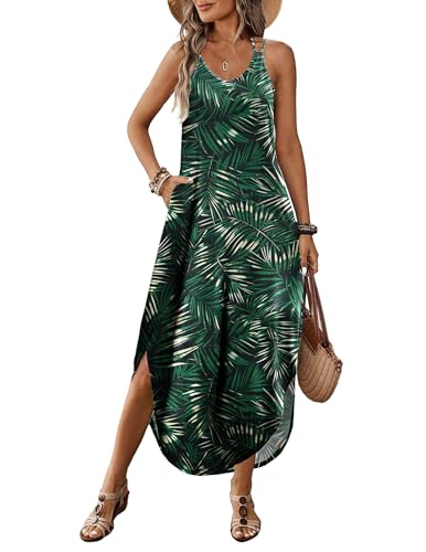 Flowy Beach Dress With Pockets Sleeveless V Neck Vacation 11 flowy beach dress - leaf 3