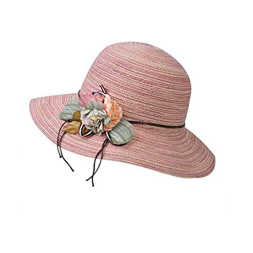 Chapeau de paille femme pliable style capeline de plage été avec décoration fleur