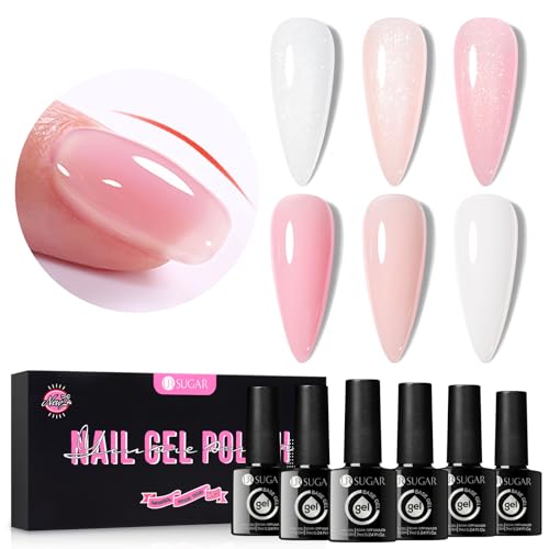 UR SUGAR Builder Nail Gel Polish - 6 Colors Builder Nail Gel for Nail 4 In 1 Nude Pink Hard Gel Apex Builder Nail Strengthener Rubber Base Gel Kit Nail Art Manicure Gifts Set for Women