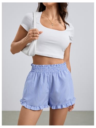 Image of MakeMeChic Women's Gingham Ruffle Lounge Shorts Elastic High Waist Pajamas Boxer Shorts