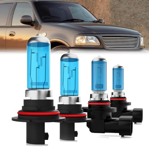 Image of Headlight Bulbs Compatible With Ford F150 1997-2000, 9007 High Low Beam + 9006 Fog Lights Halogen Light Bulb Combo, Super Bright 6000K White, Plug and Play, Pack of 4