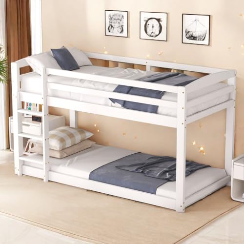 Sapgaks Lit cabane Enfants 90x200cm,lit superposé Enfant 90x200,lit Mezzanine pour Enfants et Adolescents,Cadre en pin Massif,Facile à Monter,Blanc