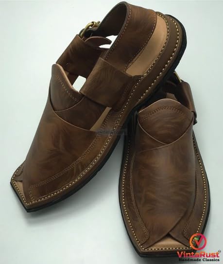 Peshawari Chappal, Men's Printed Leather Sandals, Kaptaan Chappal, Stylish Brown Leather Gents Shoes, Comfortable Shoes3