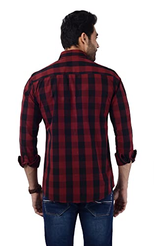 Image of FIFTH ANFOLD Mens Checkered Full Sleev Pure Cotton Spread Collar Shirt