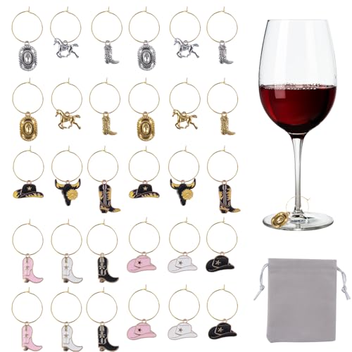 HICOHAND Western Cowboy Wine Glass Charms, 30PCS Drink