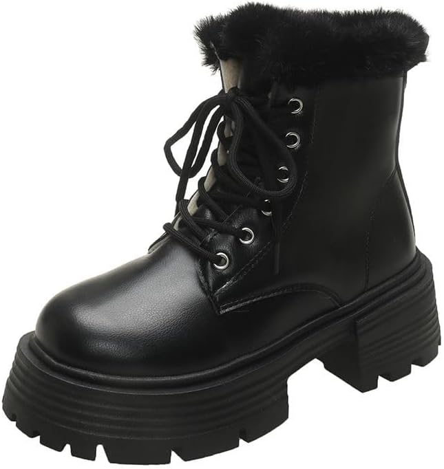 Women's high-heeled snow boots for winter 2026, thick-heeled platform British Martin boots, fleece-lined cotton warm non-slip boots