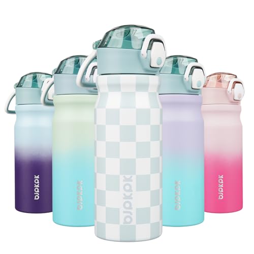 Image of BJPKPK 18 oz Water Bottle with Straw & Handle, Insulated Stainless Flask | Leak Proof Locking Lid, Thermal, Double Wall Vacuum, Metal, Keeps Hot /Cold, BPA Free, Travel & Sports, Plaid