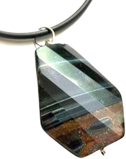 Blue Tiger Eye Stone Pendant Necklace, Large Natural Crystal, Unisex Jewellery