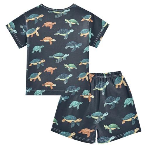 ALAZA Colorful Turtles Pajama Set Short Sleeve Sleepwear Soft Lounge Nightwear2