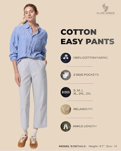 Image of Alan Jones Clothing Womens Mid Rise Cotton Relaxed Ankle Pants | 100% Cotton