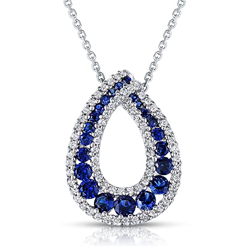 925 Sterling Silver Created Sapphire with Cubic Zirconia Drop Pendant Necklace, 18 Inches