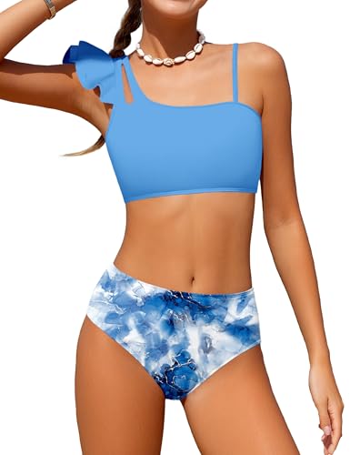 NAPU Girls Swimsuit 2 Piece Bikini Set Ruffle Bathing Suit for Girls Tropical Teen Swimsuits Summer Beach Swimwear 5-16 Years