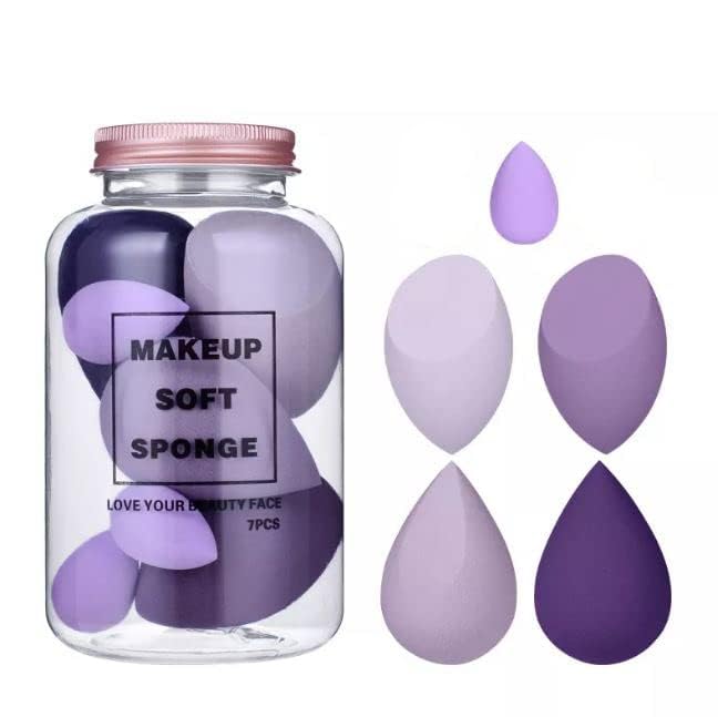 makeup sponge blender set with egg case, latex free | 7 pcs set, wet and dry use, 4 big + 3 mini, for foundation & powders, multicolour
