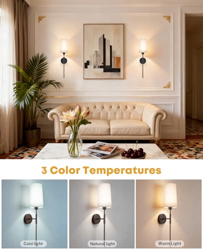 Image of Battery Operated Wall Sconce Set of 2, 13000mAh Rechargeable Battery Powered Sconces with Remote Dimmable Fabric Shade Wireless Sconces Fixture for Bedroom Living Room