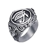 Elfasio Mens Stainless Steel Ring Egyptian Pharaohs Eye of Horus Ra Udjat Silver Tone Jewelry Size 9