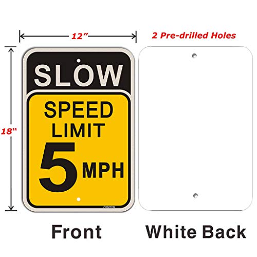 4 Pack Slow Speed Limit 5 MPH Sign 18 x 12 Inches Engineer Grade Metal Reflective Sturdy Rust Aluminum Waterproof Easy to Install by Folyming - Used condition - US$32.18