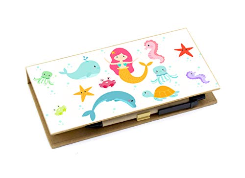 Image of Shopaholic Eco-Friendly Stationary Set With Paper Clips, Stapler, Sticky Notes, Calendar, Pen (Mermaid-Memo Pads)