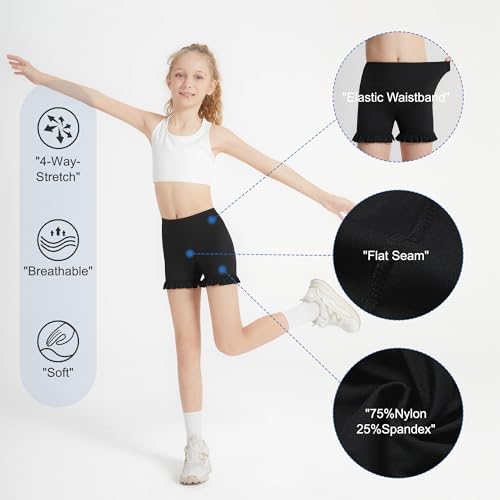 DIPUG Girls Athletic Shorts Ruffle High Waisted Dance Gymnastics Yoga Shorts for Kids，Age 4-13Y4