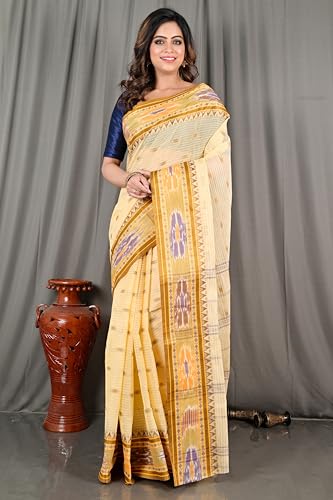 Image of eC ESHA'S COLLECTION Women's Traditional Pure Cotton Katki Tant Saree Without Blouse Piece