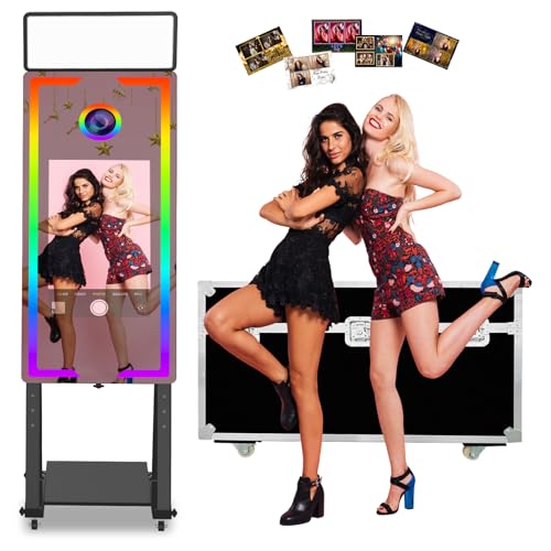 Image of Magic Mirror Photo Booth 40-22in Interactive Touch Screen DSLR Photo Booth Machine Remote Control RGB Light Idea Instant Printing and Share for Event Rental Party (Black)