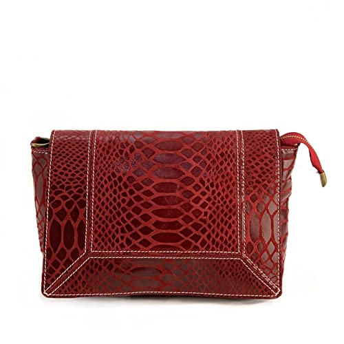 Sac à bandoulière cuir véritable italien motif rectificatif ajustable de couleur bordeaux