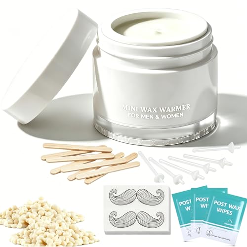Image of Nose Wax Kit, 120g Nose Hair Wax Kit for Men & Women, Painless Nose Hair Removal with USB Fast Heat, Smart Constant Temp, 40 Applicators, Wooden Sticks, After-Wax Wipes and Moustache Guards (White)