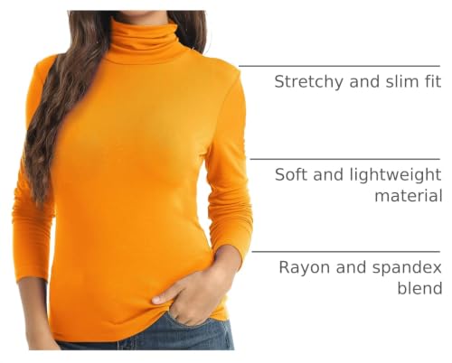 Image of Women's Casual Long Sleeve Turtleneck Tops Slim Fitted Lightweight Base Layer Shirts