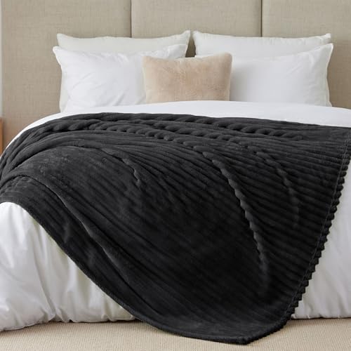 Image of BEDELITE Ribbed Full Size Blanket for Bed, Black, 84 inchx90 inch