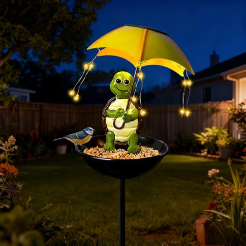 TZQFROCE Figurines de jardin solaires Tortue - Décoration de jardin pour l'extérieur - Mangeoire solaire - Tortue solaire - Décoration de jardin avec parapluie - Statue de tortue solaire avec lampe