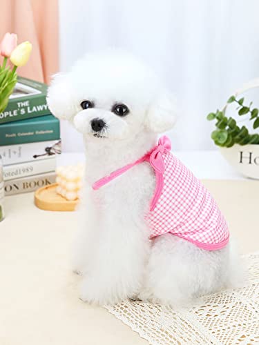 Qwinee Dog Tank Top Gingham Print Cat Puppy Shirt Heart & Letter Embroidery Bowtie Decor Pet Clothes Vest For Small Medium Large Cats Dogs Kitten Pink A L #TOP2