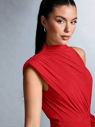 Women's Casual Women's Stand Collar Ruffle Trim Pleated Dress Mini Dress4