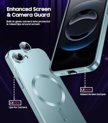 Image of DIZORO Magnetic Case for iPhone 17e / iPhone 16e Case [Compatible with MagSafe][Built-in Camera Lens Protector] Slim Soft Silicone Bumper Shockproof Metallic Luster Back Cover Phone Case - Light Blue